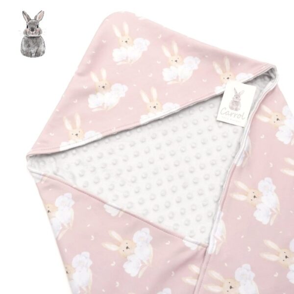 Carrol Baby Blanket Bunny Hiding In A Flower - Minky Blanket - Hooded - Gambar 3