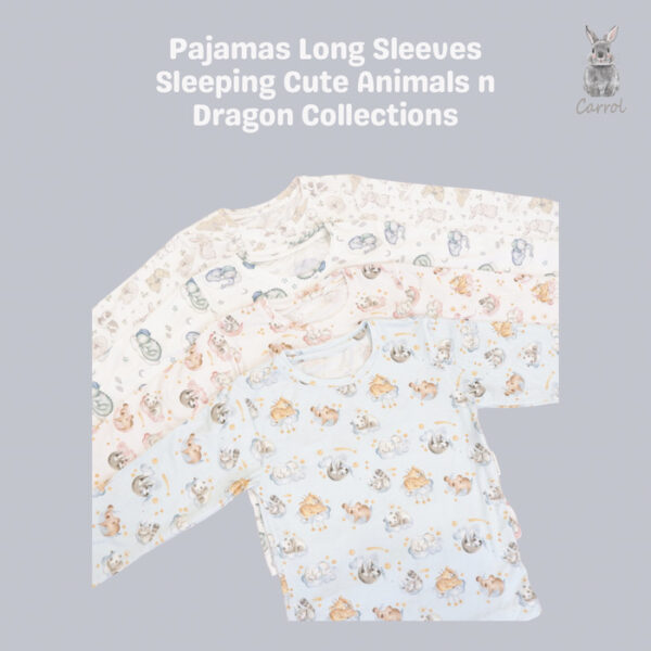 Carrol n Barrol Long Sleeve Pajamas - Piyama Anak - Piyama Tencel - Sleeping Animals Collections