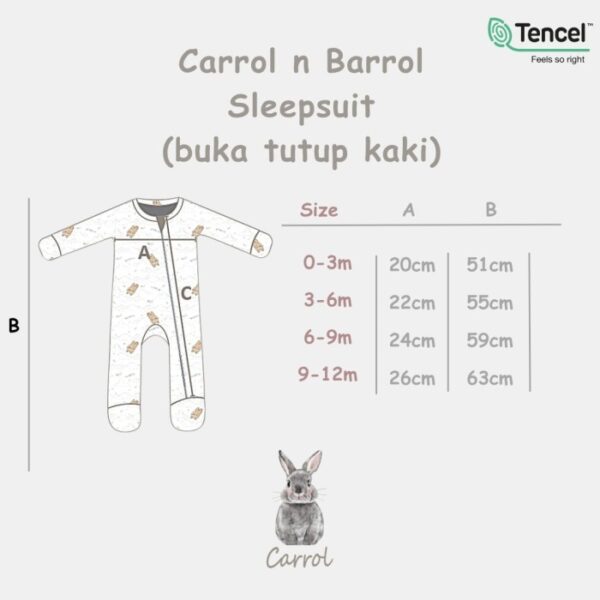 Carrol n Barrol Sleepsuit Tencel - Jumper Panjang Buka Tutup tangan kaki - Sleeping Animals Collections - Gambar 6