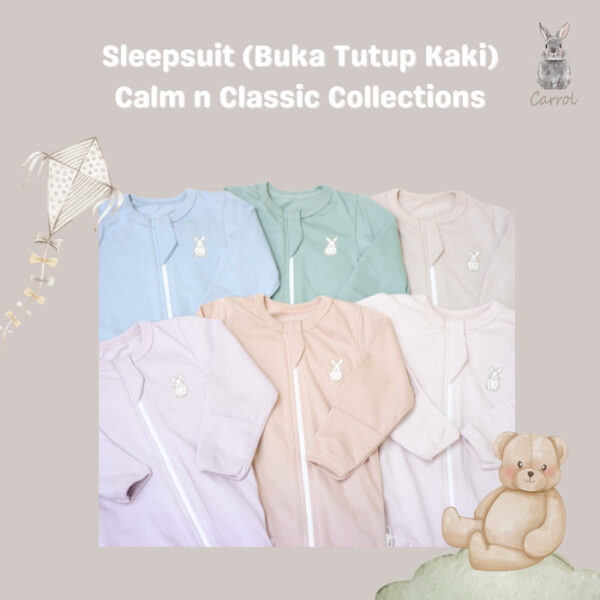 Carrol n Barrol Sleepsuit Plain Calm n Classic Colors Collections - Jumper Panjang Buka Tutup Kaki