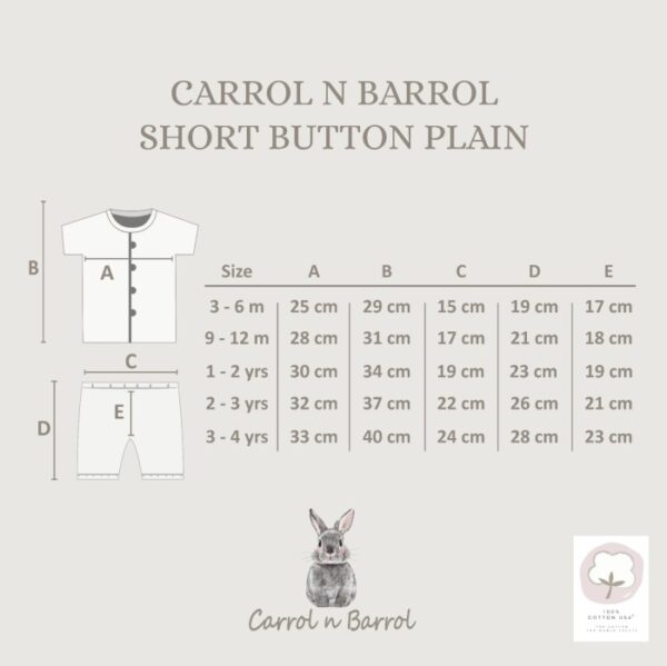 Carrol n Barrol Short Button Plain Calm n Classic Colors Collections - Setelan Pendek Bayi Katun - Gambar 6