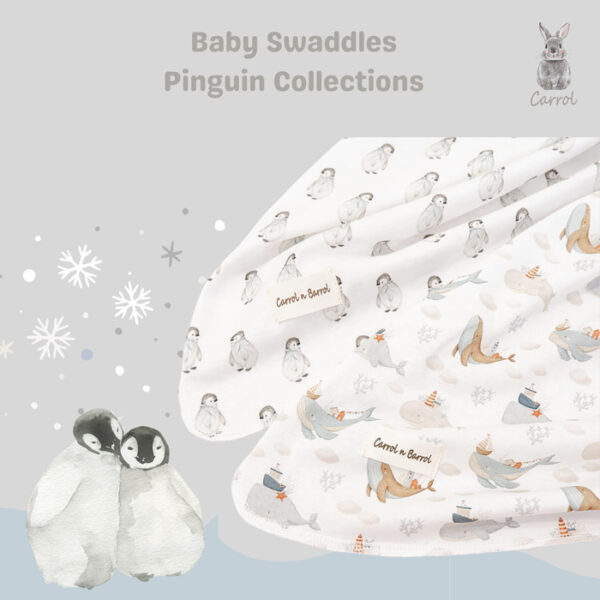 Carrol n Barrol Swaddle Baby Penguin Collections - Bedong Bayi Katun Motif - Baby Swaddle Cotton - Gambar 2