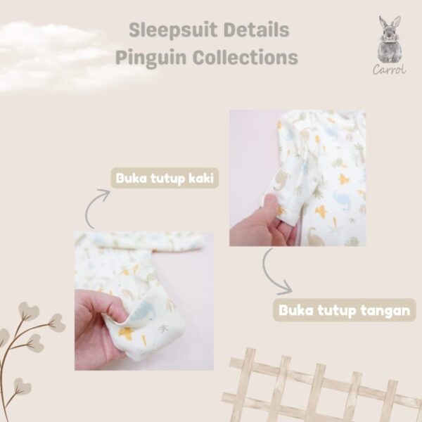 Carrol n Barrol Sleepsuit Penguin Collections - Jumper Panjang Buka Tutup tangan kaki - Jumper Panjang Bayi Berbahan Katun - Gambar 2