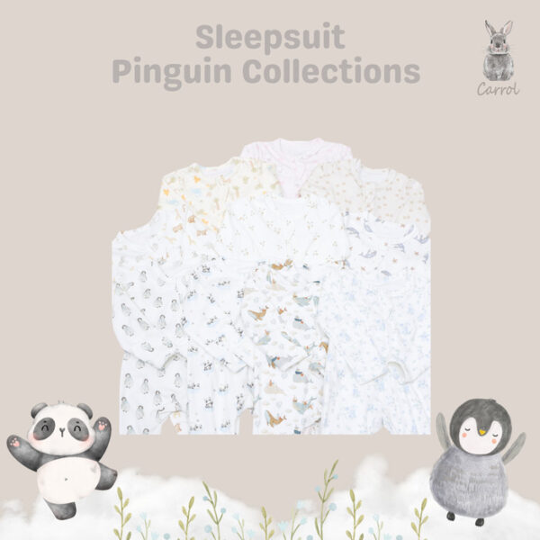 Carrol n Barrol Sleepsuit Penguin Collections - Jumper Panjang Buka Tutup tangan kaki - Jumper Panjang Bayi Berbahan Katun