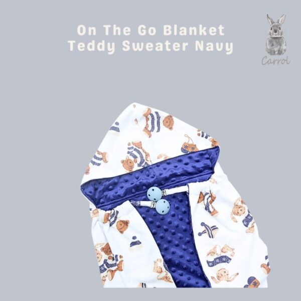 Carrol Baby On The Go Blanket Teddy Bear with Rabbit Sweater Navy - Selimut On The Go Bayi
