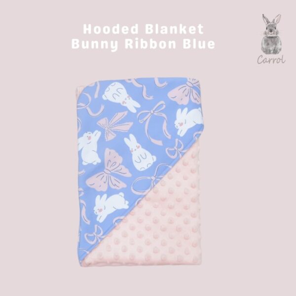 Carrol Baby Blanket Bunny Ribbon Blue - Baby Blanket - Hooded Blanket - Selimut Bayi - Gambar 2