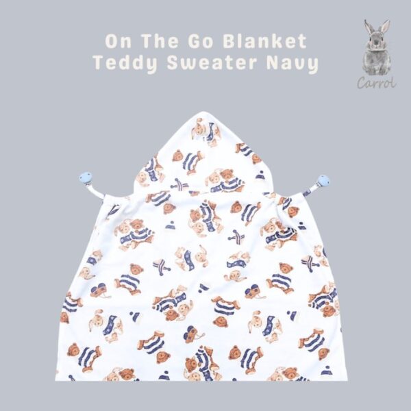 Carrol Baby On The Go Blanket Teddy Bear with Rabbit Sweater Navy - Selimut On The Go Bayi - Gambar 2