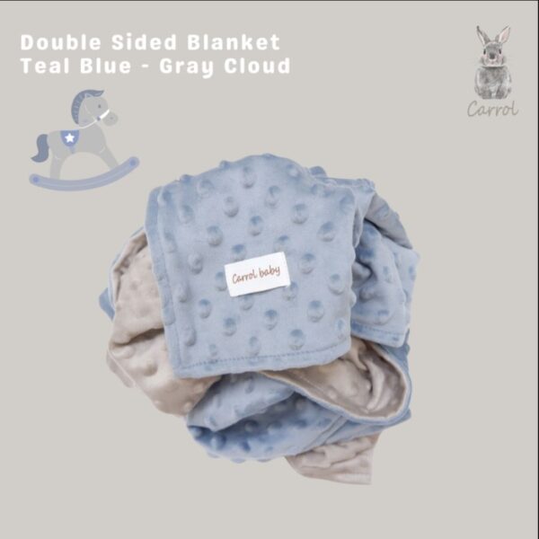 Carrol Baby Double Sided Toodler Blanket Teal Blue Grey Cloud - Blanket Toodler - Selimut Anak - Gambar 2