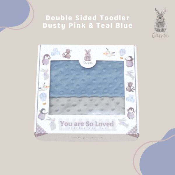 Carrol Baby Double Sided Toodler Blanket Teal Blue Grey Cloud - Blanket Toodler - Selimut Anak
