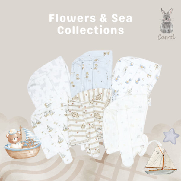 Carrol n Barrol Bonet Bunny Flowers n Sea Collection - Topi Bunny Bayi Katun Ribbed