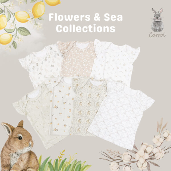 Carrol n Barrol Ruffle Basic Set Flowers n Sea Collections - Setelan Anak Ruffle Katun Ribbed - Setelan Motif Lucu