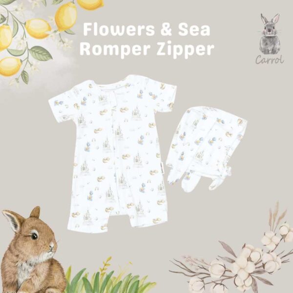 Carrol n Barrol Bonet Bunny Flowers n Sea Collection - Topi Bunny Bayi Katun Ribbed - Gambar 2