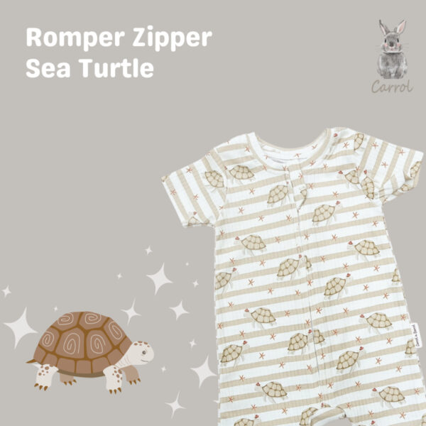 Carrol n Barrol Romper Zipper Flowers n Sea Collections - Romper Bayi Katun Ribbed Lucu - Romper Motif Lucu - Gambar 4