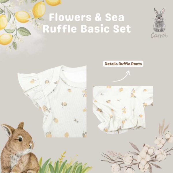 Carrol n Barrol Ruffle Basic Set Flowers n Sea Collections - Setelan Anak Ruffle Katun Ribbed - Setelan Motif Lucu - Gambar 2