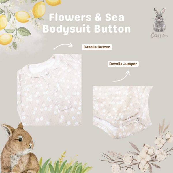 Carrol n Barrol Bodysuit Button Flowers n Sea Collections - Bodysuit Bayi Ribbed Katun Lucu - Bodysuit Motif Lucu - Gambar 2