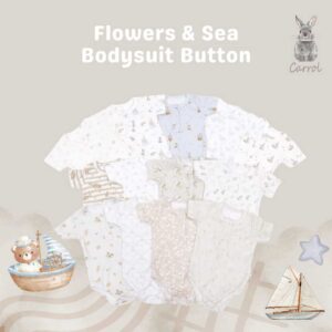 Carrol n Barrol Bodysuit Button Flowers n Sea Collections - Bodysuit Bayi Ribbed Katun Lucu - Bodysuit Motif Lucu