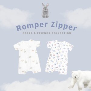Carrol n Barrol Romper Zipper Bear n Friends Collections - Romper Bayi Katun Lucu - Romper Motif Lucu