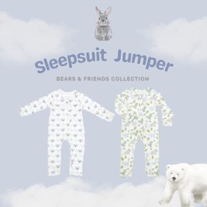 Carrol n Barrol Sleepsuit Bear n Friends Collections - Jumper Panjang Buka Tutup tangan kaki