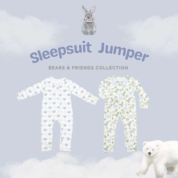 Carrol n Barrol Sleepsuit Bear n Friends Collections - Jumper Panjang Buka Tutup tangan kaki