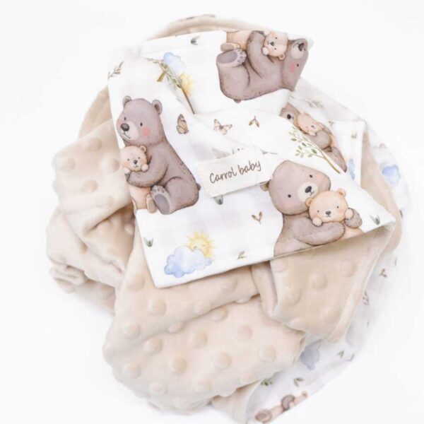 Carrol Baby Blanket Baby Hugging Bear With Bird - Selimut Bayi - Selimut Minky - Gambar 4