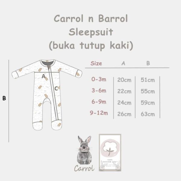 Carrol n Barrol Sleepsuit Bear n Friends Collections - Jumper Panjang Buka Tutup tangan kaki - Gambar 6