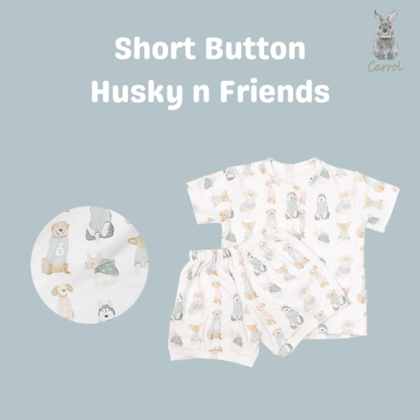 Carrol n Barrol Short Button Set Bear n Friends Collections - Setelan Pendek Bayi Katun - Baju Set Anak Katun - Gambar 2