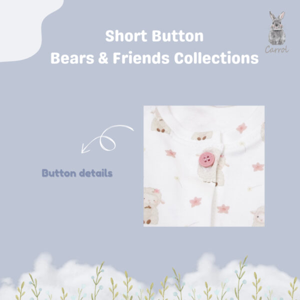 Carrol n Barrol Short Button Set Bear n Friends Collections - Setelan Pendek Bayi Katun - Baju Set Anak Katun - Gambar 4