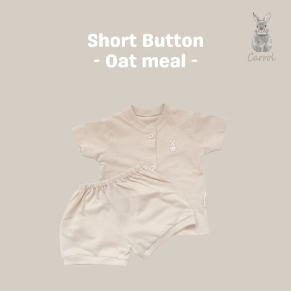 Carrol n Barrol Short Button Plain Almond Colors - Setelan Pendek Bayi Katun - Gambar 2