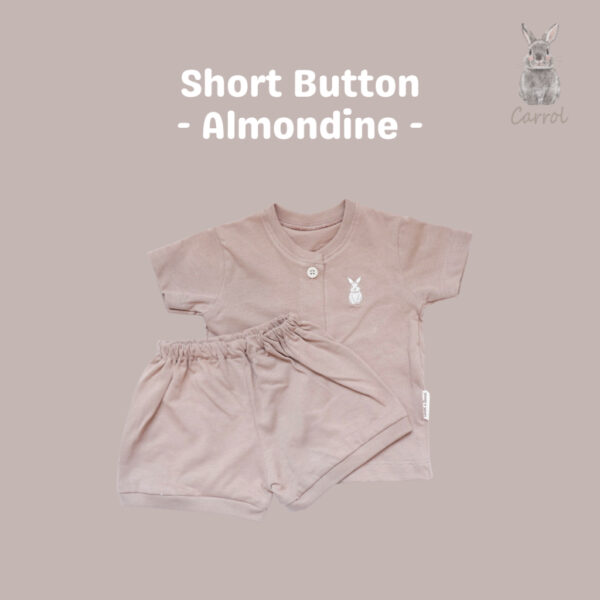 Carrol n Barrol Short Button Plain Almond Colors - Setelan Pendek Bayi Katun - Gambar 3