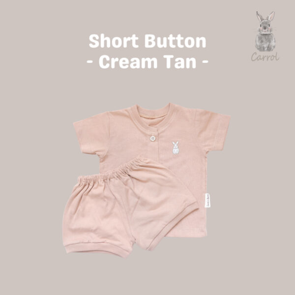 Carrol n Barrol Short Button Plain Almond Colors - Setelan Pendek Bayi Katun - Gambar 4