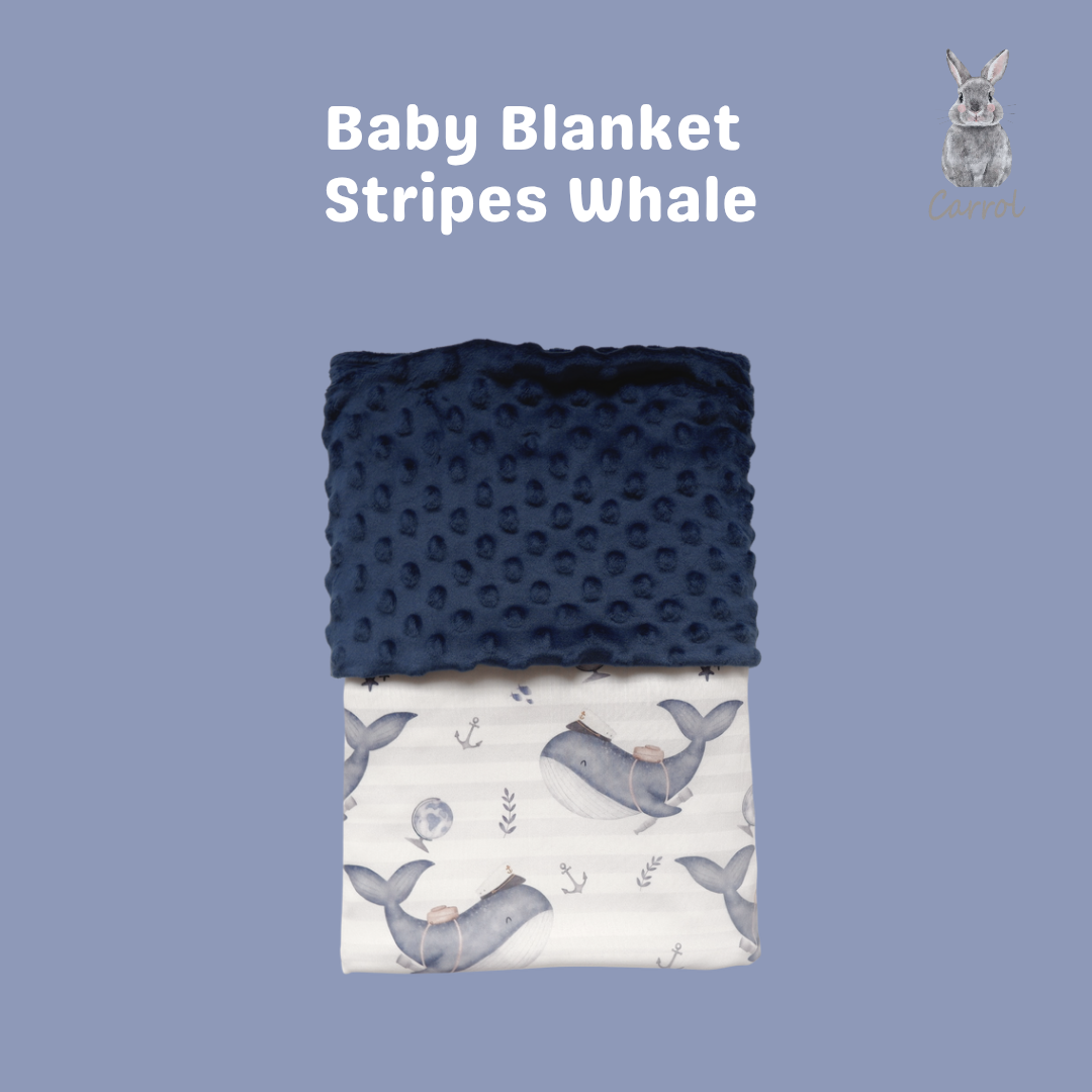 Carrol Baby Blanket Baby Stripes Whale - Selimut Bayi - Selimut Minky