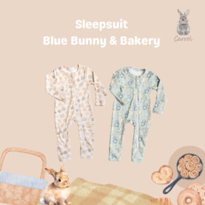 Carrol n Barrol Sleepsuit Blue Bunny n Bakery Collections - Jumper Panjang Buka Tutup tangan kaki