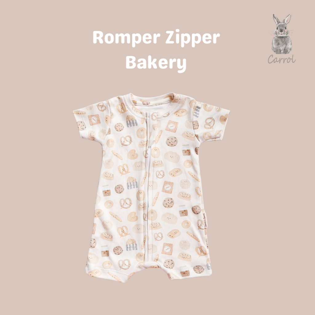 Carrol n Barrol Romper Zipper Blue Bunny n Bakery Collections - Romper Bayi Katun Lucu - Romper Motif Lucu - Gambar 4