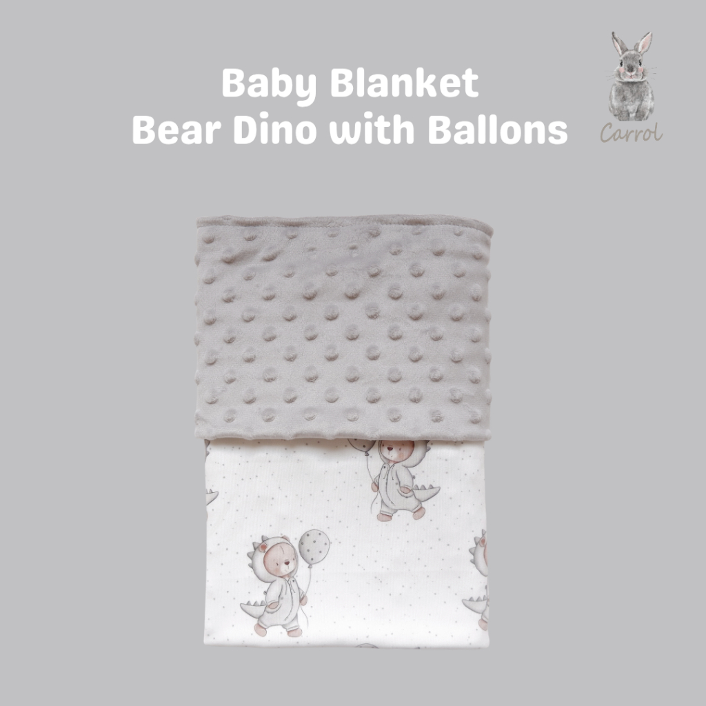 Carrol Baby Blanket Baby Bear Dino With Ballons - Selimut Bayi - Selimut Minky - Gambar 2
