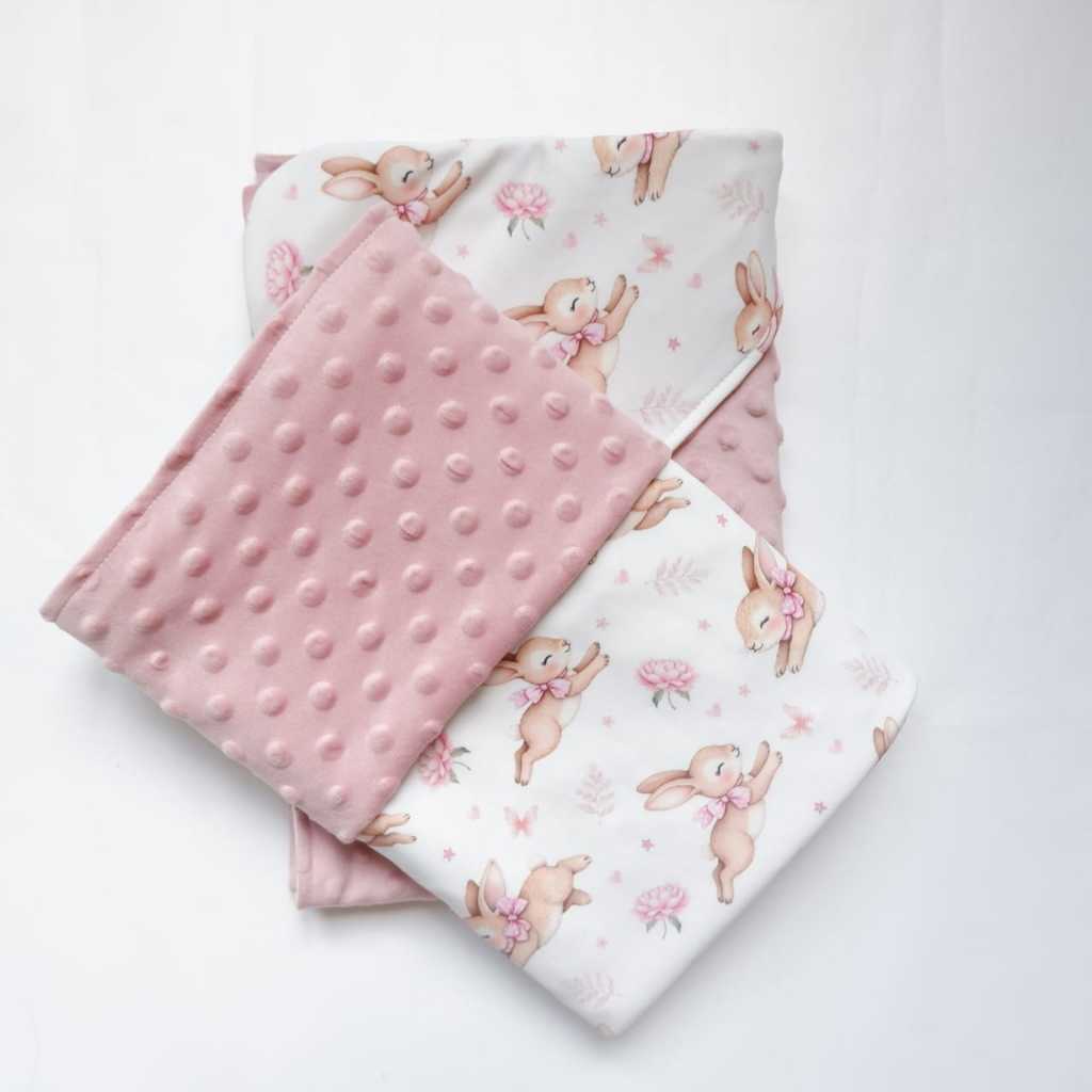 Carrol Baby Blanket Baby Bunnies With Peony - Selimut Bayi - Selimut Minky - Gambar 2