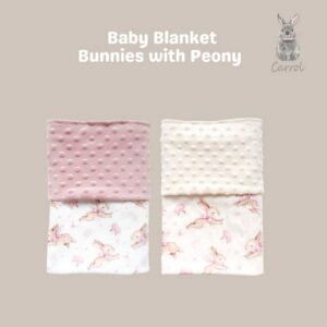 Carrol Baby Blanket Baby Bunnies With Peony - Selimut Bayi - Selimut Minky