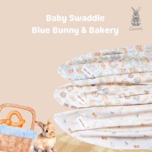 Carrol n Barrol Swaddle Baby Blue Bunny n Bakery Collections - Bedong Bayi Katun Motif - Baby Swaddle Cotton
