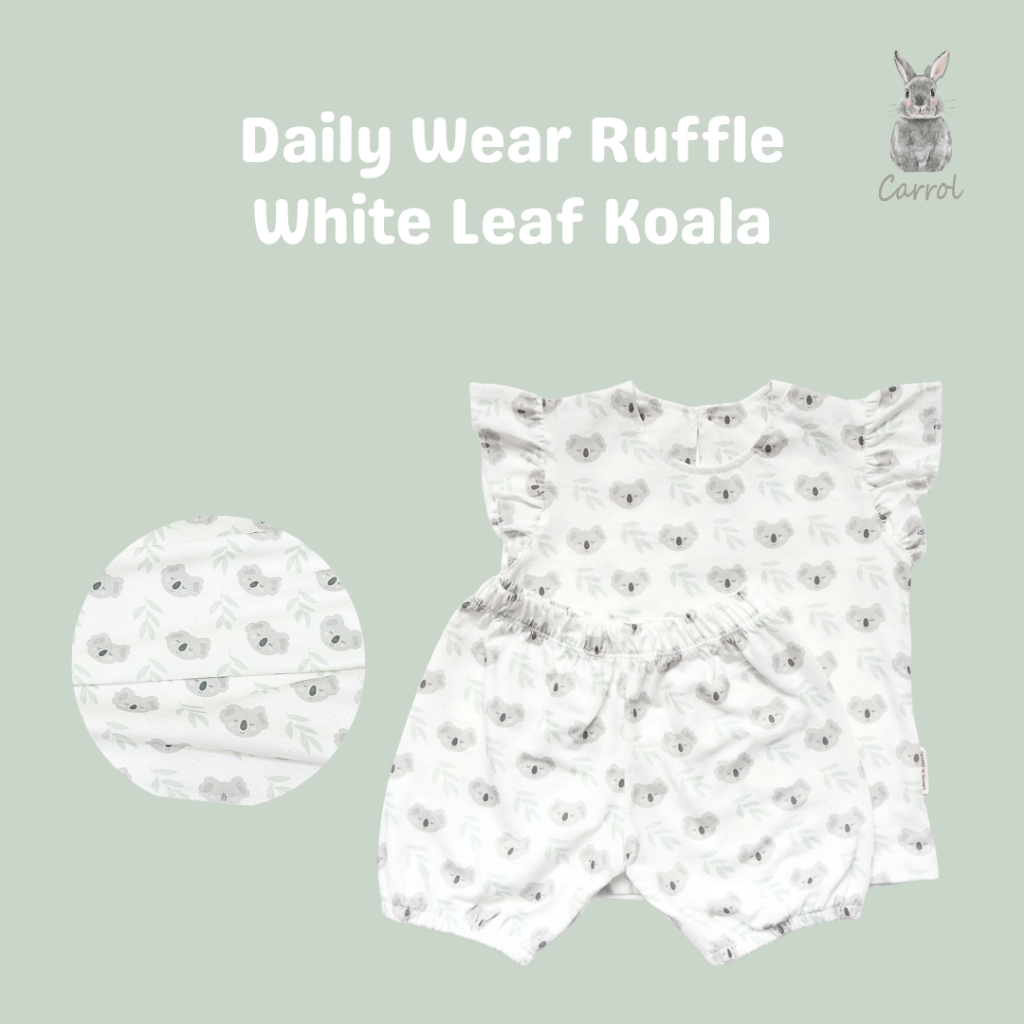 Carrol n Barrol Ruffle Set Daily Wear Bear n Friends Collections - Setelan Pendek Anak Ruffle Katun - Baju Set Anak Katun - Gambar 3