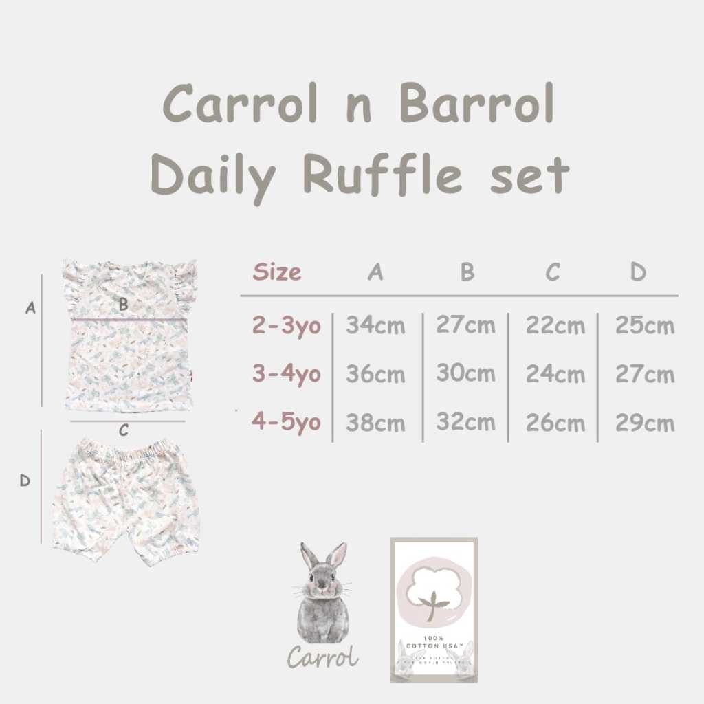 Carrol n Barrol Ruffle Set Daily Wear Bear n Friends Collections - Setelan Pendek Anak Ruffle Katun - Baju Set Anak Katun - Gambar 8