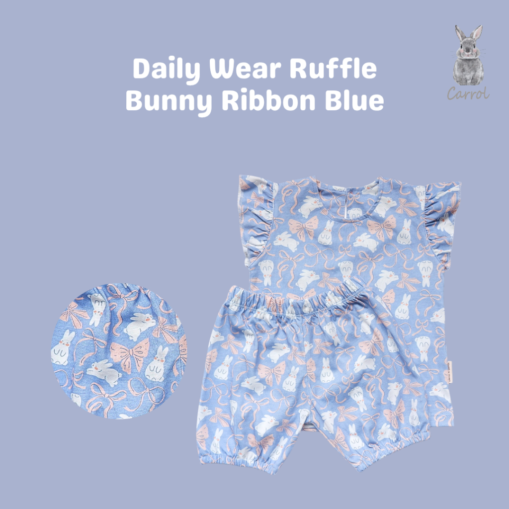 Carrol n Barrol Ruffle Set Daily Wear Bear n Friends Collections - Setelan Pendek Anak Ruffle Katun - Baju Set Anak Katun - Gambar 2
