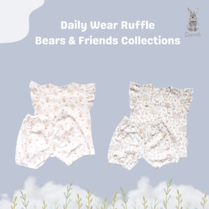 Carrol n Barrol Ruffle Set Daily Wear Bear n Friends Collections - Setelan Pendek Anak Ruffle Katun - Baju Set Anak Katun