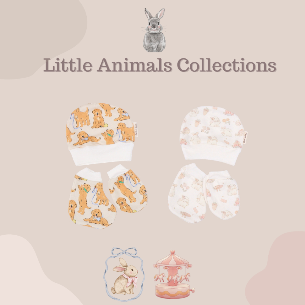 Carrol n Barrol New Born Set Little Animals Collection - Topi Set Tangan Kaki Baby Katun - Set Tangan Kaki Bayi Lucu