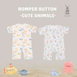 Carrol n Barrol Romper Button Cute Animals Collections - Romper Bayi Katun Ribbed - Romper Bayi Lucu