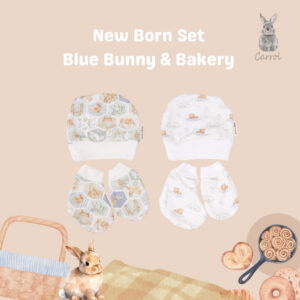 Carrol n Barrol New Born Set Blue Bunny n Bakery Collection - Topi Set Tangan Kaki Baby Katun - Set Tangan Kaki Bayi Lucu