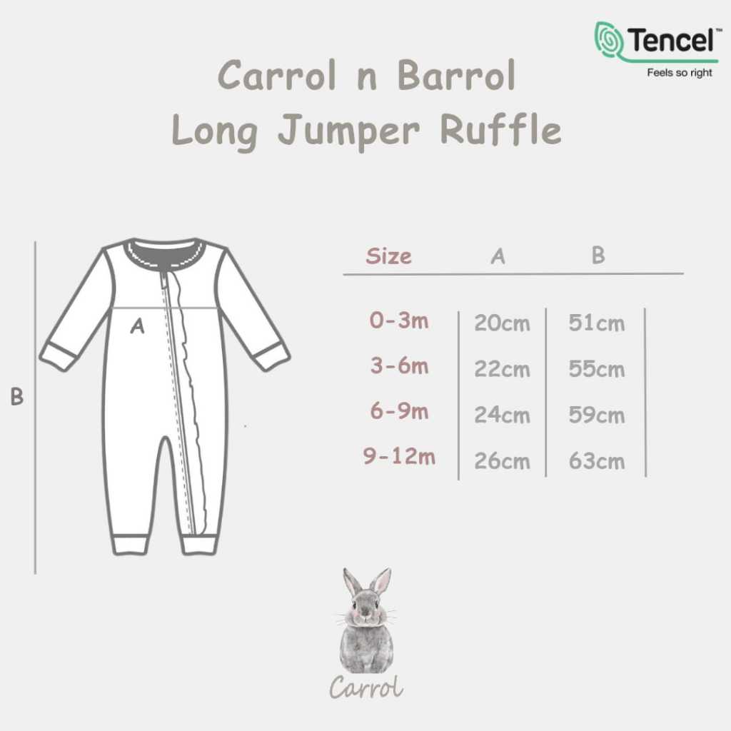 Carrol n Barrol Long Jumper Ruffle TENCEL™ Signature Collections - Jumper Lengan Panjang Kaki Panjang - Baju Bayi Tencel - Gambar 7