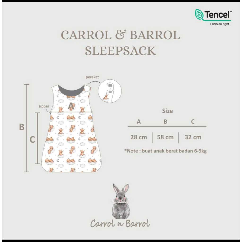 Carrol n Barrol Sleepsack, Sleep Bag TENCEL™ Signature Collections - Kantung Tidur Bayi - Bedong Instan Bayi - Gambar 4