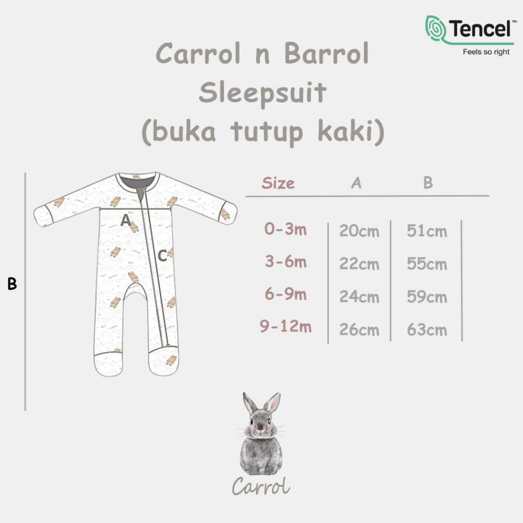 Carrol n Barrol Sleepsuit TENCEL™ Signature Collections - Jumper Panjang Buka Tutup tangan kaki - Gambar 7
